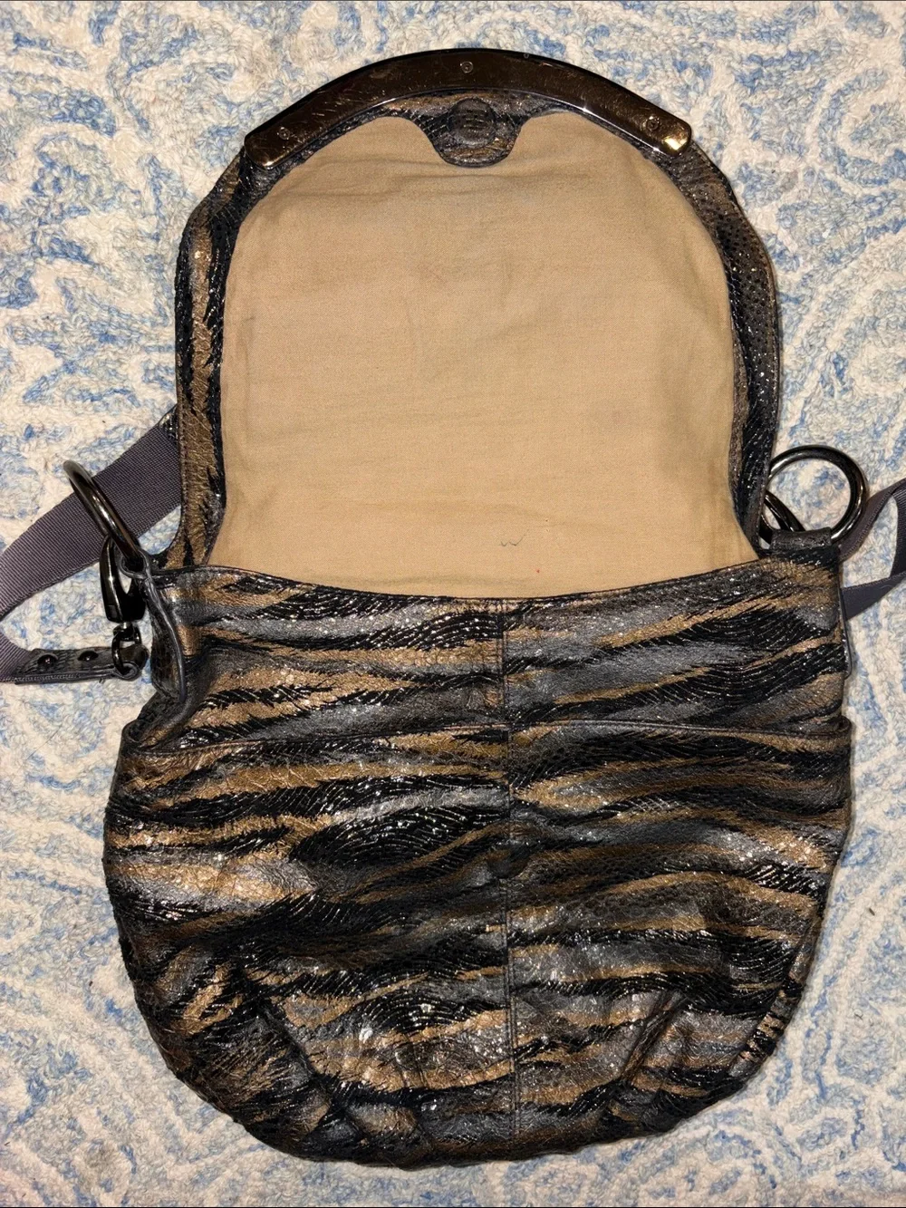 HOBO Black and Gold Zebra-Print Crossbody Shoulder Bag